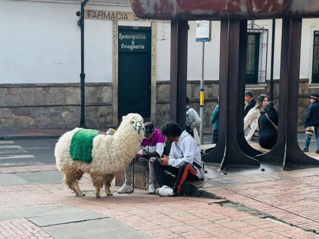 Escena callejera en el barrio histórico de Bogotá